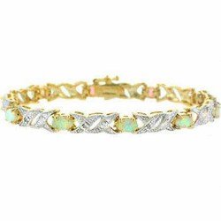 Vermeil Simulated Opal and Diamond Accent X and Oval Bracelet by 