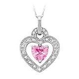 Created Pink Sapphire and Diamond Heart Pendant in 10K White Gold