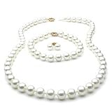 14k Gold 8-9mm White Cultured Pearl Necklace Bracelet and Earring Set