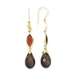 14k Gold, Garnet & Smoky Quartz Marquise Dangle Earrings