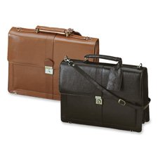 Stebco, Structured Flapover Top Grain Leather Executive Case in Black or Caramel - Black