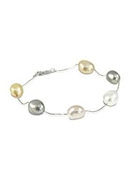 14k white gold 9-10mm multi color freshwater cultured pearl station bracelet, 7.5"
