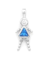 CleverSilvers December Birthstone Girl Pendant. Rhodium Plated Blue Cz.