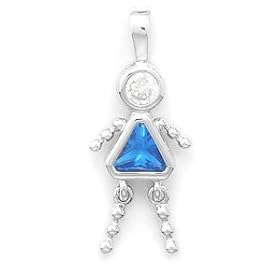 December Birthstone Girl Pendant. Rhodium Plated Blue Cz. (Free Shipping)