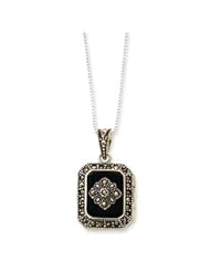 Genuine IceCarats Designer Jewelry Gift Sterling Silver Marcasite And Onyx Locket Necklace In 18.00 Inch