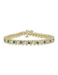 Emerald and Diamond Tennis Bracelet : 18K Yellow Gold - 5.00 CT TGW