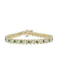 Emerald and Diamond Tennis Bracelet : 18K Yellow Gold - 4.00 CT TGW