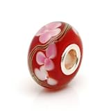 (Free Shipping Beads Charms Jewelry Sale) Authentic 925 Silver Core Japanese Cherry Blossom Pandora Style Bracelet Glass Bead Charm
