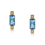 14KT Yellow Gold Bar Earrings w Blue Topaz & Diamonds