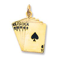14k Enameled Royal Flush Playing Cards Charm by JewelryWeb