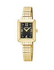 Pulsar Womens PTA436 Gold-Tone Expansion Bracelet Gold-Tone Case Black Sunray Dial Watch