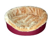 XL-Extra Large Burgundy/Tan Fur Dog Bed King Pet Bed-Ortho Foam Comfort. Outside Dim. 42x32x7". Inside Dim. 38x28x7". Washable Cover. We make them in America.