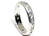 Sapphire and Diamond Hand Engraved 18kw White Gold Ring Size 5.25 Ctw 0.25