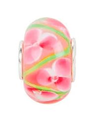 Kera Pink and Green Flower Glass Bead