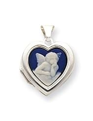 Sterling Silver Angel Cameo 18mm 2-Frame Heart Locket