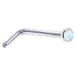 Solid 14KT White Gold 2mm Synthetic Opal L-Shaped Nose Ring - 18 Gauge