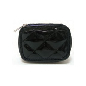 MIAMICA TRENDY TRAVEL BLACK PATENT QUILTED PATTEREN PILL CASE WEEKLY VITAMINS ORGANIZER BOX