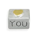 I Love You Heart Story Bead Slide-on Charm Sterling Silver 14K Gold Pl