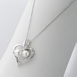 14k Cultured Pearl and Diamond Heart Pendant with Chain