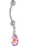 Solid 14KT White Gold PINK Swarovski® Crystal Drop Belly Ring