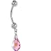 Solid 14KT White Gold PINK Swarovski® Crystal Drop Belly Ring