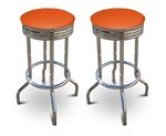2 Orange Vinyl Specialty / Custom Barstools Set