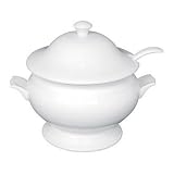 Porcelain Whiteware Crockery Set - Soup Tureen & Ladle White - 2.5Ltr 227X250mm 88oz 9x9 3/4 (Single)