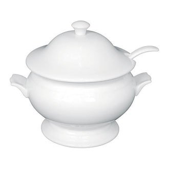 Porcelain Whiteware Crockery Set - Soup Tureen & Ladle White - 2.5Ltr 227X250mm 88oz 9x9 3/4 (Single)