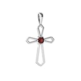 14K White Gold Round Genuine Garnet Cross Pendant