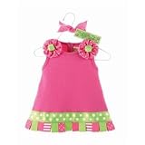 Mud Pie Baby Little Sprout Cotton Dress Embellished With Looped Ribbons Hot Pink 0  6 Months