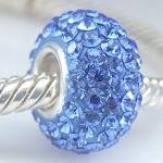 C5. Crystal Bead Light Sapphire, Sterling Silver Core Swarovski Crystal Bead, Set with Over 90 Swarovski Crystals , Slide-on and Slide-off Crystal Silver Bead , 14mm X 7mm. 5mm Silver Core ,Compatible with Pandora, Trollbeads,chamilia and Biagi