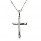 White Gold Cross Pendant with 4 Diamonds and Necklace