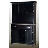 Black Buffet w/ Two Door Hutch & Stainless Top (Black) (71.5H x44W x16.5D)