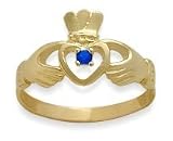 Ladies 10 Karat Yellow Gold Sapphire Claddagh Ring - 7