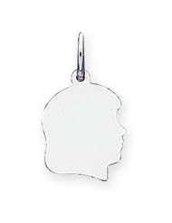 14k White Gold Plain Medium Facing Right Engravable Girl Charm