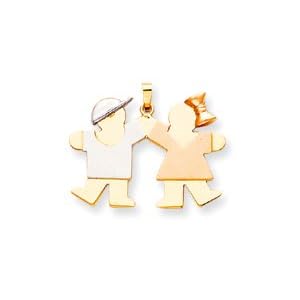 Boy With Cap And Girl With Bow Charm, Yellow/White/Pink Gold