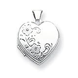 14k White Gold Polished Heart-Shaped Floral Locket