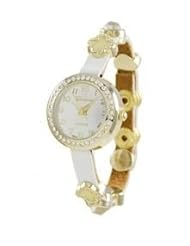 Geneva Platinum 12964812 Womens Czech Rhinestone/Clover Studded Faux Leather Snap Watch-WHITE/BONE
