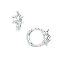 14K White Gold CZ Turtle Huggy Earrings