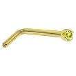 Solid 18KT Yellow Gold (August) 1.5mm Genuine Peridot L-Shaped Nose Ring - 18 Gauge