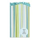  aqua / teal / green stripes save the wedding date invitations 
