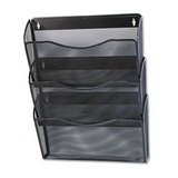 Three-Pack Wire Mesh Wall Files, Letter, Three Pockets, Black