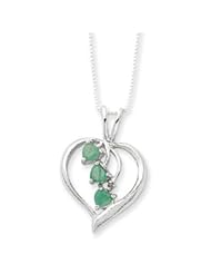 Sterling Silver Heart with Cascading Emeralds Necklace QG2042-18"
