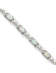 Sterling Silver White Created Opal and CZ Bracelet