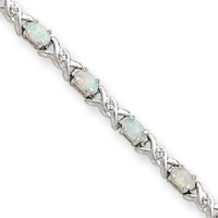 Sterling Silver White Created Opal and CZ Bracelet by JewelryWeb