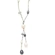 14k White Gold, Aquamarine, Black & White Freshwater Pearl Necklace- 16+2"