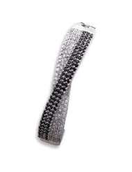 Sterling Silver Solid Black And Clear CZ Fancy Hinged Bangle Bracelet - 7 Inch