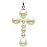 14K White Gold Freshwater Cultured Pearl Cross Pendant