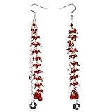 Bead Earring Sterling Silver & Carnelian Gemstone Hand Engraved Indian Style 5 inches