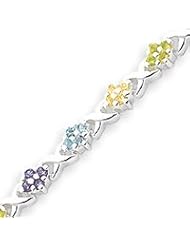 Sterling Silver Polished Fancy X Multi-colored Floral CZ Bracelet - 7 Inch